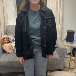 Black Denim Jacket with Fringe